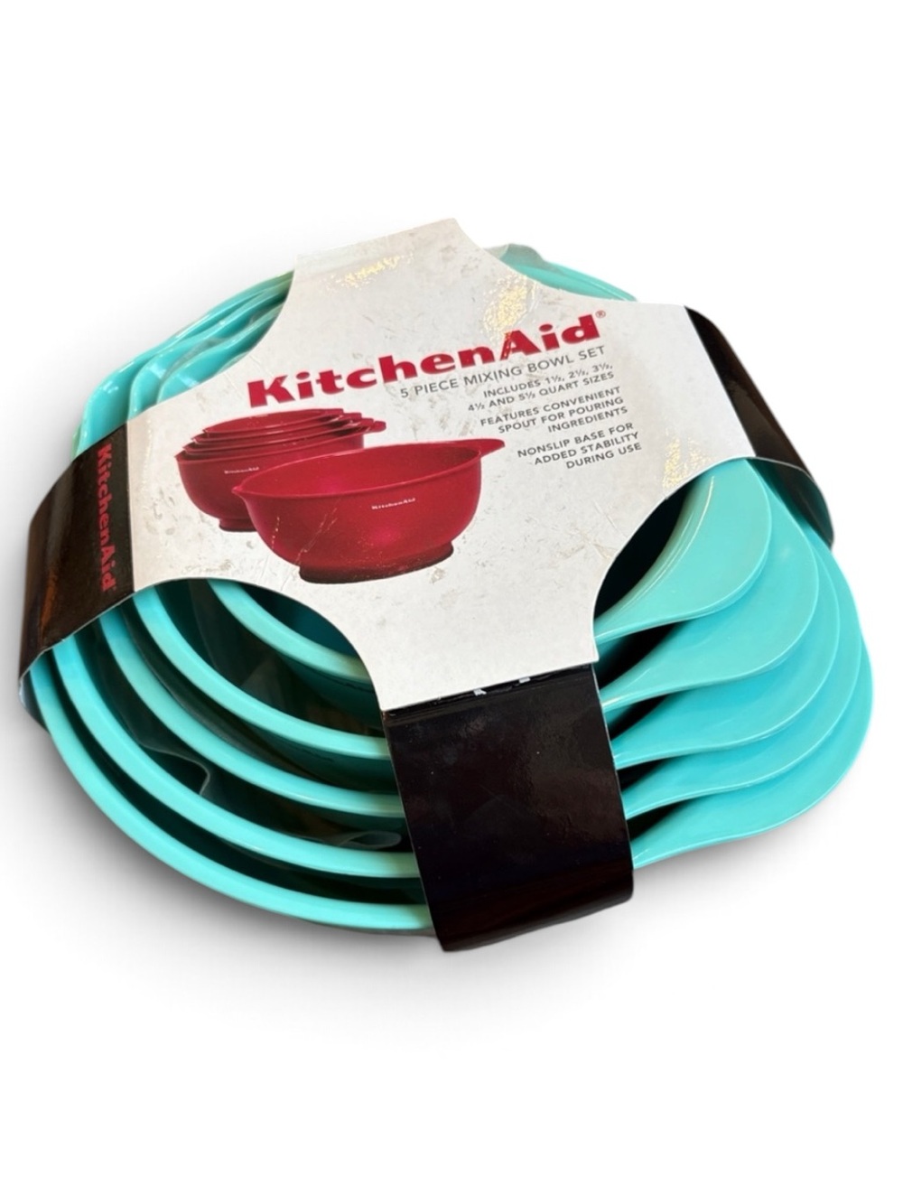 KitchenAid 5-Piece Nesting Mixing Bowl Set Aqua NEW w/ FLAW